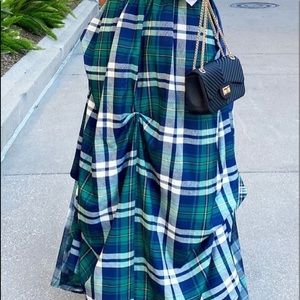Irregular long plaid skirt